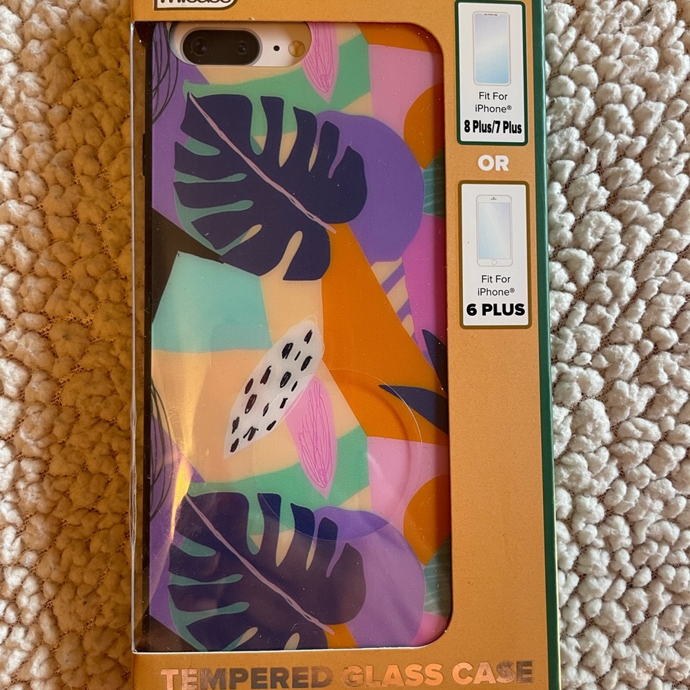 Tropical Leaf Design Tempered Glass Case for iPhone 8 Plus/7 plus/6 plus